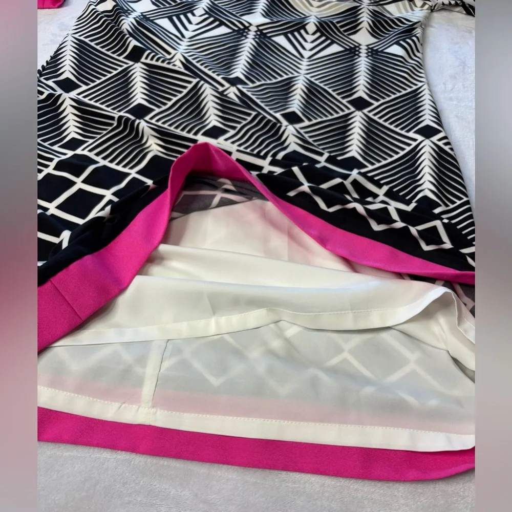 2590 - Eliza J Black and White Geometric Dress with Pink Trim NWT SIZE 8 - Picture 10 of 14